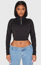 Shape Black Sculpt Half Zip Seam Detail Top