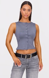 Charcoal Button Up Long Sleeveless Top