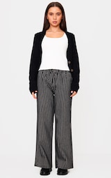 Petite Black Pinstripe Elasticated Wide Leg Jeans