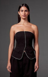 Black Woven Tailored Diamante Trim Bandeau Top