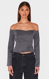 Charcoal Pinstripe Fitted Bardot Shirt