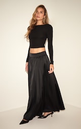 Black Premium Heavy Satin Maxi Skirt