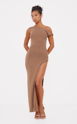 Mocha Fine Knit Twist Neck Maxi Dress