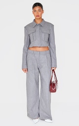 Grey Premium Pinstripe Wide Leg Trousers