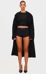 Black Bow Printed Mesh Mini Hot Pants