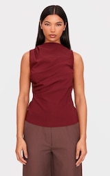 Burgundy Bengaline Ruched Fitted Long Top