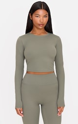 Olive Sculpt Long Sleeve Crop Gym Top