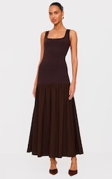 Chocolate Woven Drop Waist Midaxi Dress