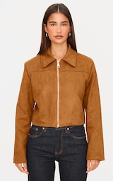 Sand Shoulder Pad Detail Faux Suede Jacket