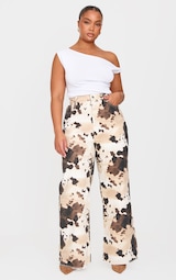 Plus Brown Cow Print Denim Wide Leg Jeans