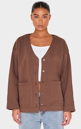 Taupe Premium Fleeceback Button Front Sweat Cardigan