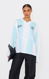 Baby Blue Logo Sports Striped Long Sleeve Jersey