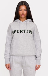  Grey Marl Sportive Print Hoodie