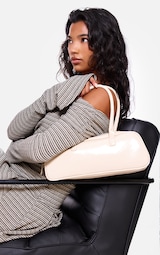 Cream Patent PU Baguette Shoulder Bag