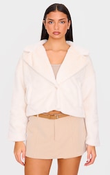 Cream Faux Fur Cropped Blazer