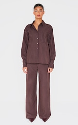 Dark Brown Woven Pinstripe Detail Wide Leg Trousers