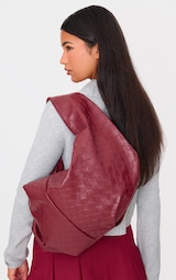 Burgundy Weaved Oversized Slouchy Tote