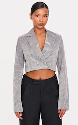 Silver Cropped Glitter Double Breasted Blazer