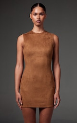 Tan Faux Suede Bodycon Dress