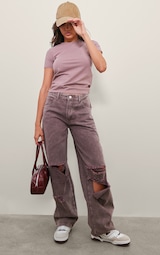 Washed Mauve Baggy Low Rise Ripped Boyfriend Jeans