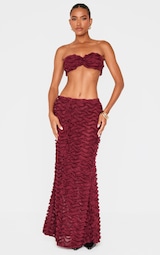 Burgundy Chiffon Ruffle Low Rise Maxi Skirt