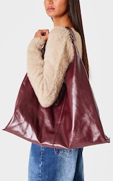 Burgundy Crinkle PU Oversized Slouchy Tote Bag