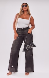 Shape Black Denim Utility Wide Leg Jeans