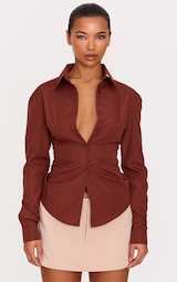 Chocolate Fitted Open Tie Back Shirt