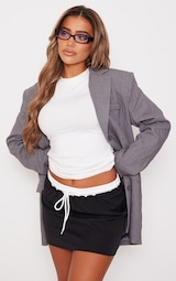 Black Woven Double Waistband Mini Skirt