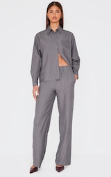 Grey Woven Pinstripe Detail Wide Leg Trousers