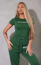 PRETTYLITTLETHING Forest Green Logo Short Sleeved Bodysuit