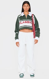 Forest Green Classics Embroidered Half Zip Cropped Sweatshirt