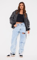 PRETTYLITTLETHING Acid Blue Wash Open Knee Boyfriend Jeans