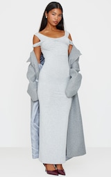 Grey Marl Ribbed Twisted Maxi Dress