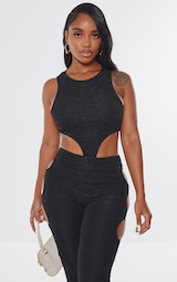 Shape Black Textured Cut Out Sleeveless Bodysuit