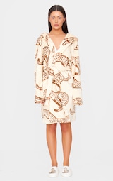 Cream Cheetah Print Fleece Dressing Gown