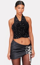 Black Velvet Sequin Halterneck Long Top