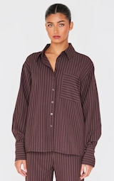 Dark Brown Woven Pinstripe Detail Oversized Shirt