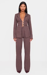 Chocolate Woven Tailored Wide Leg High Waist Trousers