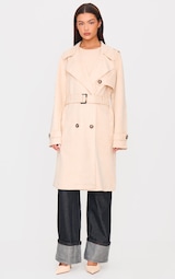 Cream Mid Length Faux Suede Trench Coat