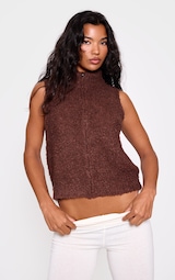 Chocolate Textured Bobble Knit Zip Up Vest