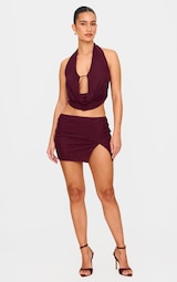 Burgundy Hot Fix Diamante Split Detail Micro Mini Skirt