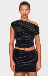 Black Velvet Ruched Detail Top