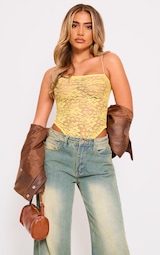 PRETTYLITTLETHING Yellow Lace Spaghetti Strap Bodysuit