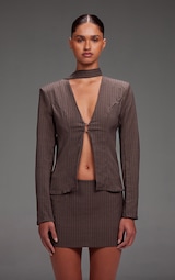 Dark Grey Pinstripe Neck Tie Fitted Blazer