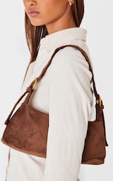 Chocolate Faux Suede Buckle Detail Shoulder Bag