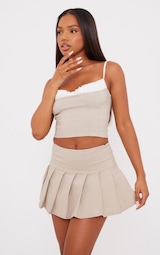 Stone Stretch Woven Contrast Bow Detail Top