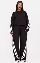 Black Contrast Striped Wide Leg Joggers