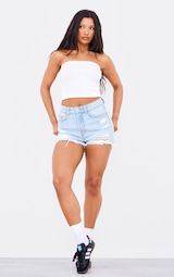 PRETTYLITTLETHING Light Blue Distressed High Rise Basic Denim Shorts