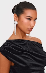 Silver Diamante Chunky Shell Tassel Statement Earrings